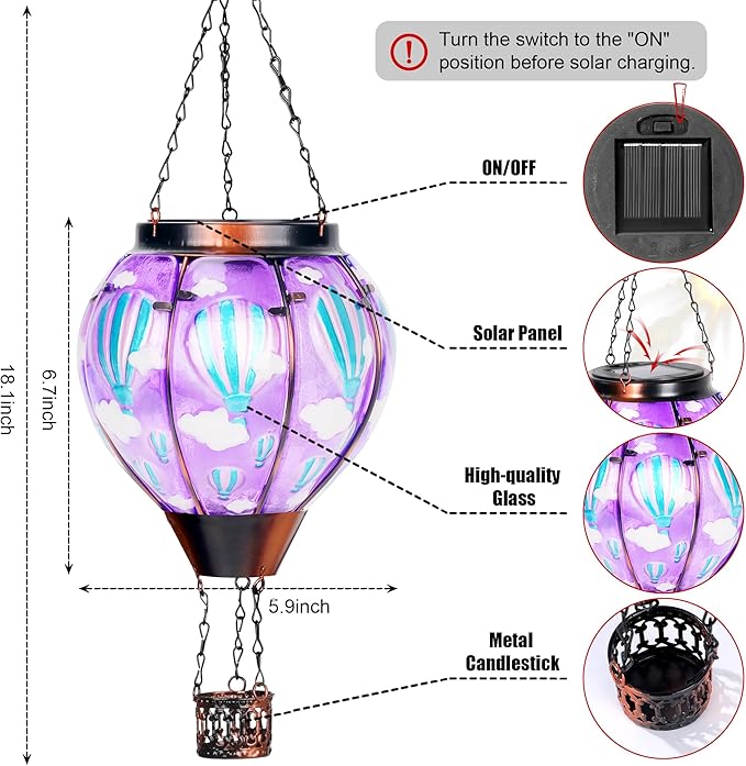 Solar Lantern Outdoor Waterproof, Hanging Lantern for Backyard Porch Patio Lawn Pathway Decor, Yard Decorations, Hot Air Balloon Garden Gifts