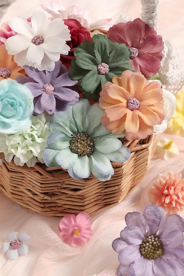 Faux Flower Heads Small Silk Artificial Flower DIY Fake Mini Flowers Rose Daisy Flowers Craft Supplies for Wedding Party Wreath Graduation Season Party Home Decor (125, Multi Color)