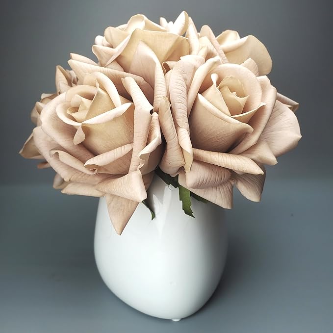 Artificial flower real touch roses feel and look realistic fake roses with stems, suitable for gift, for wife girlfriend mom friends, Indoor home table,cake, hotel, car ecoration (6, golden)
