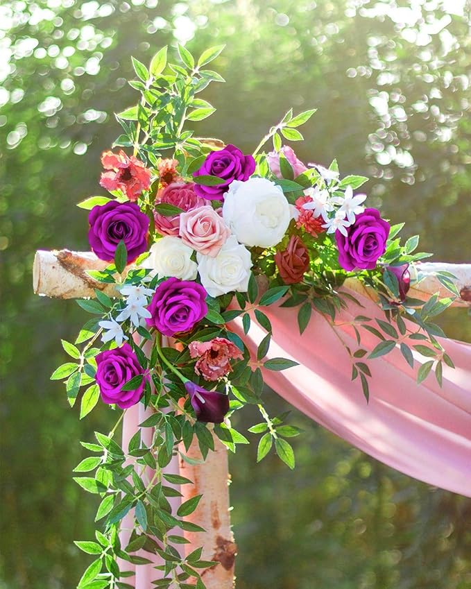 Purple Rose Flower Head 25pcs Artificial Velvet Rose Flowers Fake Roses Flowers with Stems for DIY Wedding Home Party Baby Shower Decor(Purple)