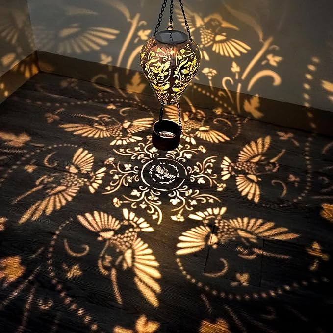 4-Pack Hummingbird Decor Hot Air Balloon Solar Lantern – Outdoor Decorative Hanging Light for Garden Yard Patio Porch Lawn and Pathway – Unique Housewarming, Birthday Gift for Women Mom Grandma