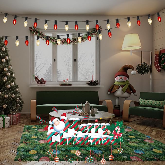 C7 LED Christmas String Lights, 25Ft Clear Red/ Frosted White Christmas String Lights with 27 LED Edison Bulbs, Connectable Vintage Christmas Lights for Outdoor Christmas Garden Wedding Party Decor