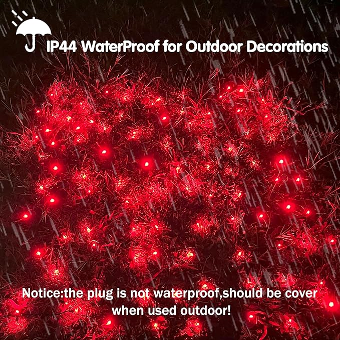 HISHINY LED Red Christmas Net Lights Outdoor,5ftx5ft 100LED Green Wire, Connectable Indoor Outdoor Bush Mesh Net Lights String for Halloween Christmas Party,Shrub,Yard,Tree(Red)
