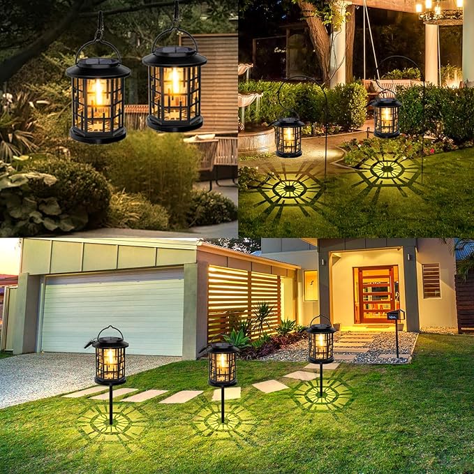 Solar Lanterns Outdoor Waterproof, Outdoor Solar Lights for Garden, Patio Yard Party Outdoor Decor, 2 Pack