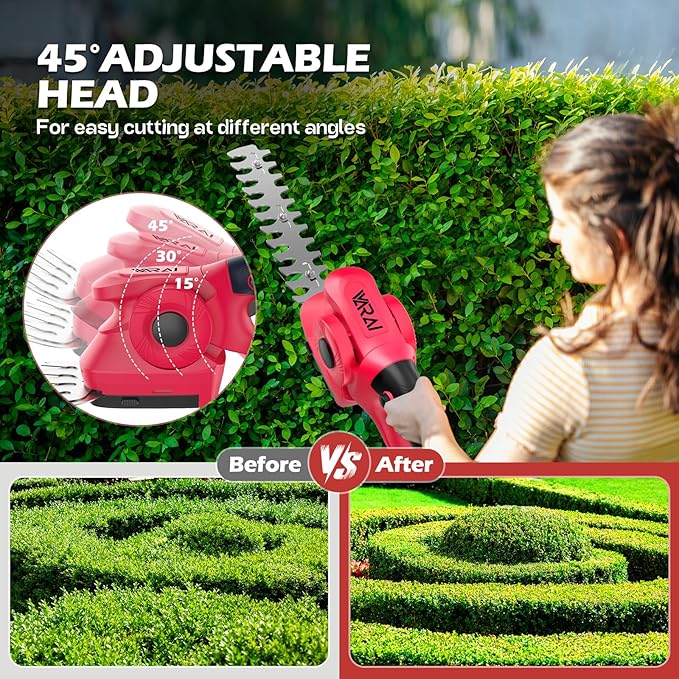 Cordless Hedge Trimmer, 2-in-1 Hedge Trimmer, Ultra Long Battery Life with Battery*2, high-Power and high-Capacity Grass Trimmer for Gardens, Yards and lawns, Including Charger