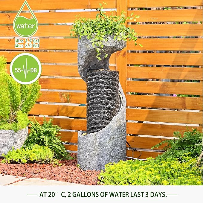 Water Fountain Outdoor 35.4" H Modern Outdoor Fountains and Waterfalls Flooring Standing Indoor Fountain with LED Lights and Pump for Garden, Patio, Deck, Backyard, Porch and Home Art Decor