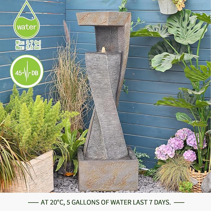 Garden Modern Outdoor Fountain, 47.2" Floor Standing Outdoor Water Fountains with Lights for Garden, Backyard, Patio, Porch, Deck and Home Art Decor