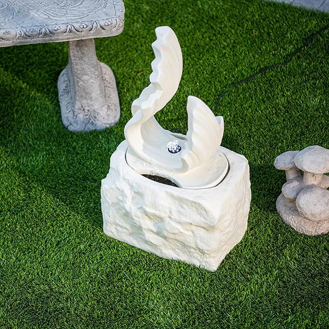 XBrand 25 in H Stone-Look Sculptural Modern Freestanding Fiber Resin Outdoor Garden Fountain w/LED Light, White
