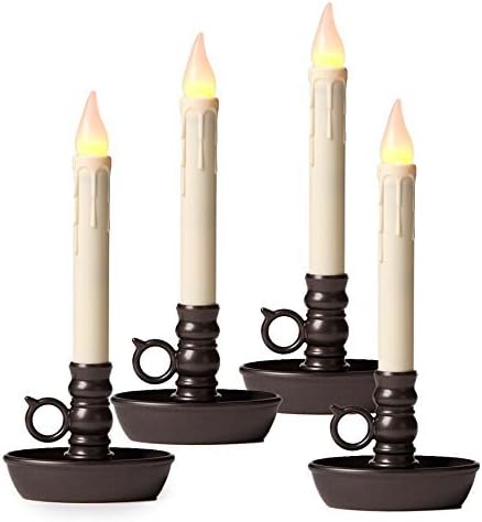 Set of 4 AA Battery Operated Window LED Candle Lamps, Auto Timer, Long Lasting Yellow Flame Bulbs Never Need Replacing, Plastic Construction, Home Accents Holiday Lights, Bronze Base, 9 1/2 H