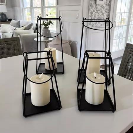 LampLust Black Lanterns Decorative Outdoor with Flameless Candle, 12 Inch, Black Metal Candle Lantern, No Glass, Batteries Included, Outdoor Lanterns for Front Porch or Patio, Farmhouse Outdoor Décor