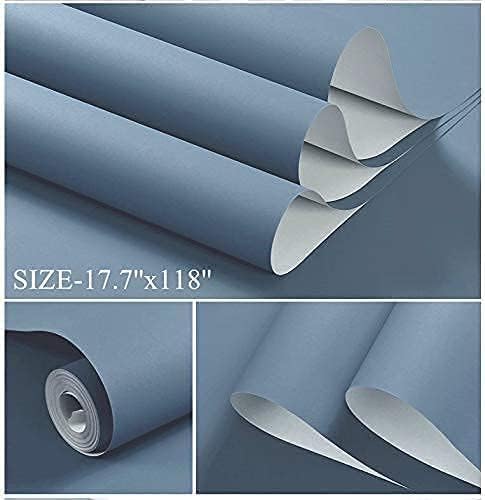 Dimoon 394''x17.7'' Blue Peel and Stick Wallpaper Contact Paper Modern Self Adhesive Wall Paper Removable Renter Friendly Textured Solid Color Shelf Cabinet Vinyl Roll (394''x17.7'',Blue Grey)