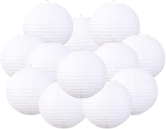 Foclover White Paper Lanterns 12 Pcs 14" Chinese Round Paper Hanging Decorations Ball Lanterns Lamps for Home Decorations, Parties, Birthdays and Weddings