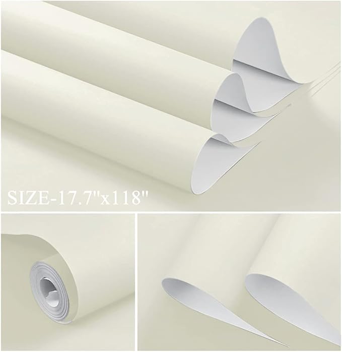 Dimoon 394''x17.7'' White Peel and Stick Wallpaper Contact Paper Modern Self Adhesive Wall Paper Removable Renter Friendly Textured Solid Color Shelf Cabinet Vinyl Roll (394''x17.7'',Cream White)