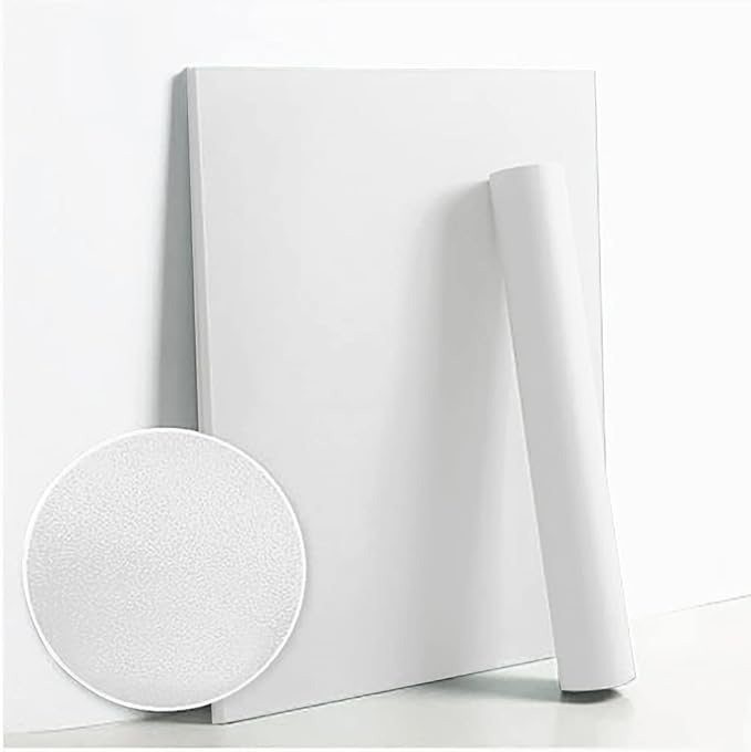 Dimoon 236''x17.7'' White Thicken Peel and Stick Wallpaper Contact Paper Modern Self Adhesive Wall Paper Removable Renter Friendly Textured Solid Color Vinyl Roll (236''x17.7'',White Thicken)