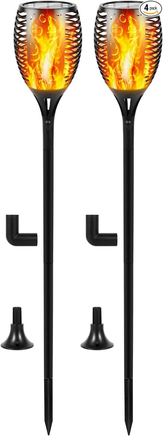 I-SHUNFA 96 LED Outdoor Waterproof Solar Torch Lights with 3 Modes—Flickering Flame, Fade Effect, or Full Brightness! Automatic On/Off Landscape Decorations and Security Lights