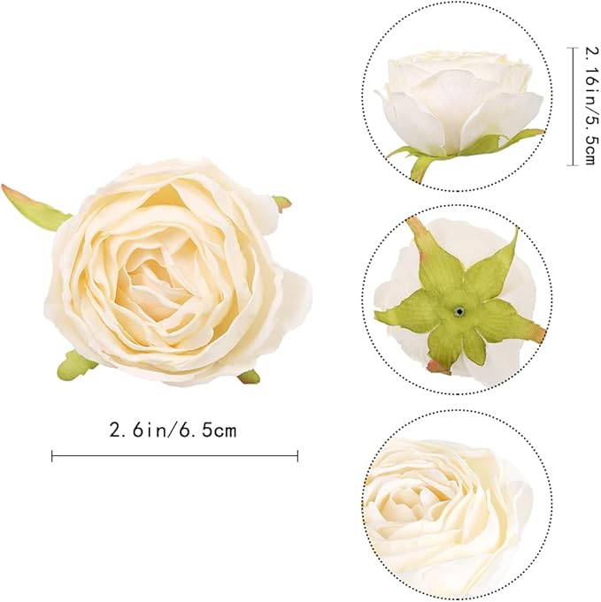 IPOPU White Roses Artificial Flowers Bulk 25pcs White Silk Rose Heads Bulk White Fake Roses Flowers for Decorations for Artificial Bouquet Wedding Silk Flowers for Home Decor Indoor (Off White)