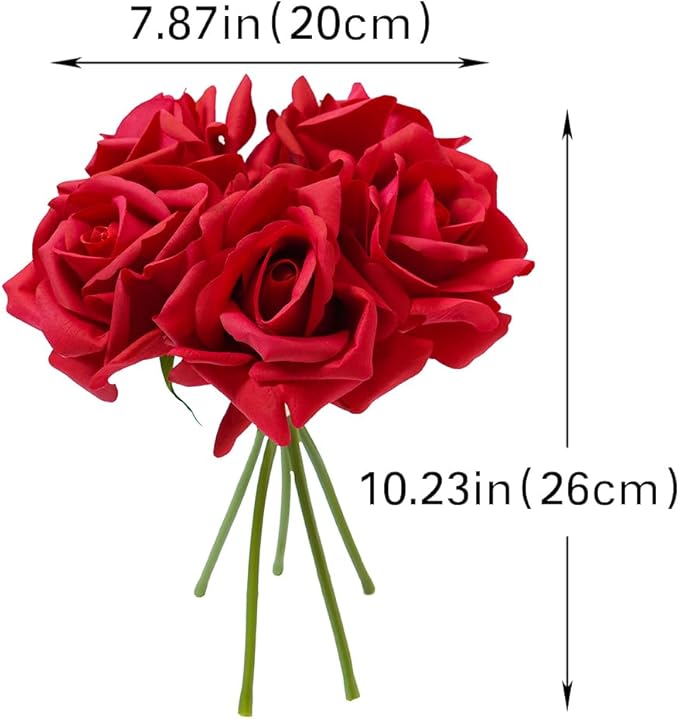 Artificial Roses Single Stem 10pcs Fake Silk Flower Arrangement Bouquet Real Touch for Home Party Wedding Decoration(Red)