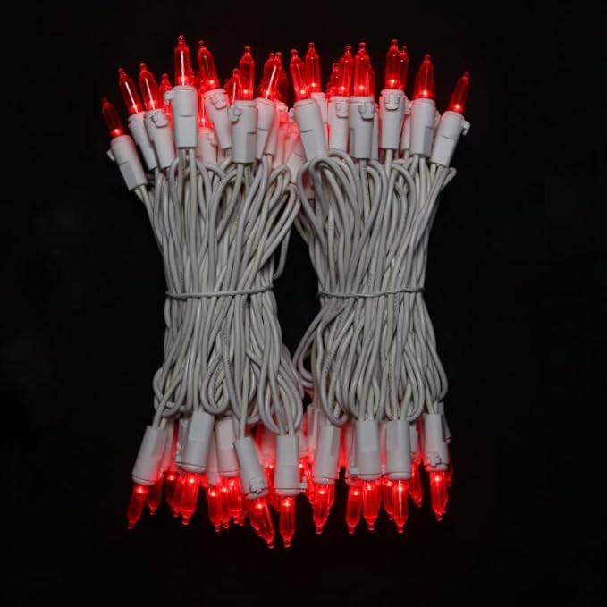 Red Christmas LED Lights - 2 Pack 100 Count Red Christmas String Lights for Tree, Bedroom, Wedding, Indoor/Outdoor Valentines Day Decorations, 2 Sets 33 Feet White Wire, UL Certified, Connectable