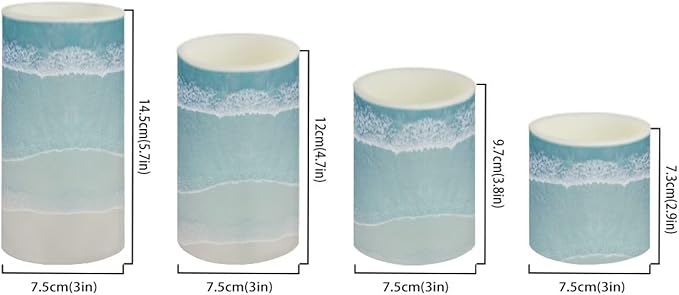 Flameless LED Candles Electric Candle Set with Remote Timer Color Changing Control Long Lasting for Table Centerpiece Home Indoor Coastal Decoration Set of 4, Beach Light Blue