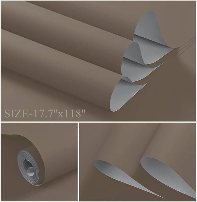 Dimoon 236''x17.7'' Etoupe Peel and Stick Wallpaper Contact Paper Modern Self Adhesive Wall Paper Removable Renter Friendly Textured Solid Color Shelf Cabinet Vinyl Roll (236''x17.7'',Etoupe)