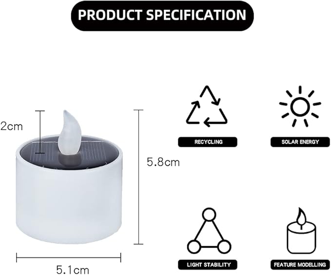 Solar Candle Lights,Flameless Candle Lights,Solar Rechargeable Tea Wax lamp,6 flameless Candle Light, Suitable for Wedding, Valentine's Day, Halloween, Christmas (Small Solar Candle)