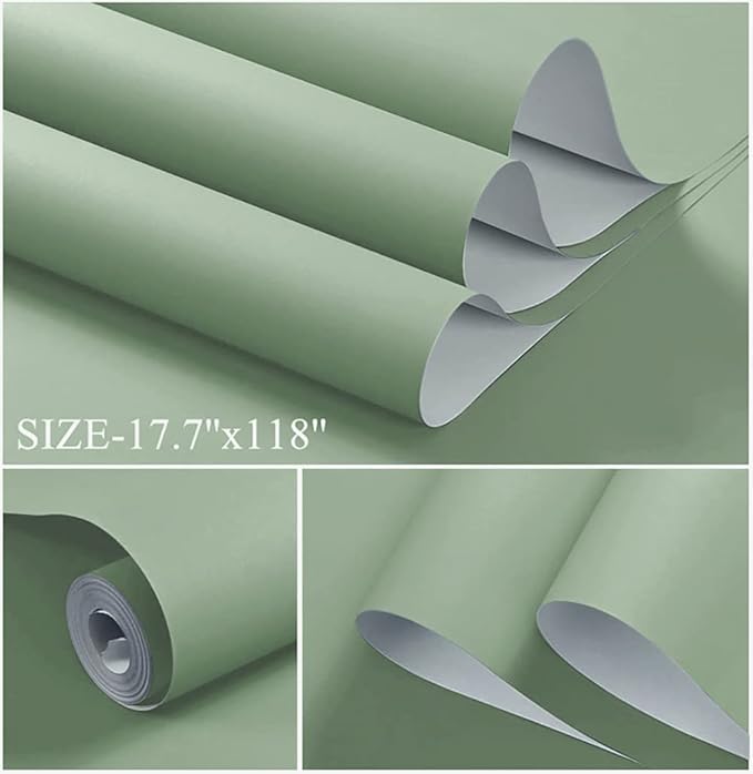 Dimoon 118"x15.7" Peppermint Light Green Peel and Stick Wallpaper Cyan Thicken Waterproof Contact Paper Solid Green Gray Wall Paper Self Adhesive Wallpaper Removable Shelf Drawer Liner Vinyl Roll