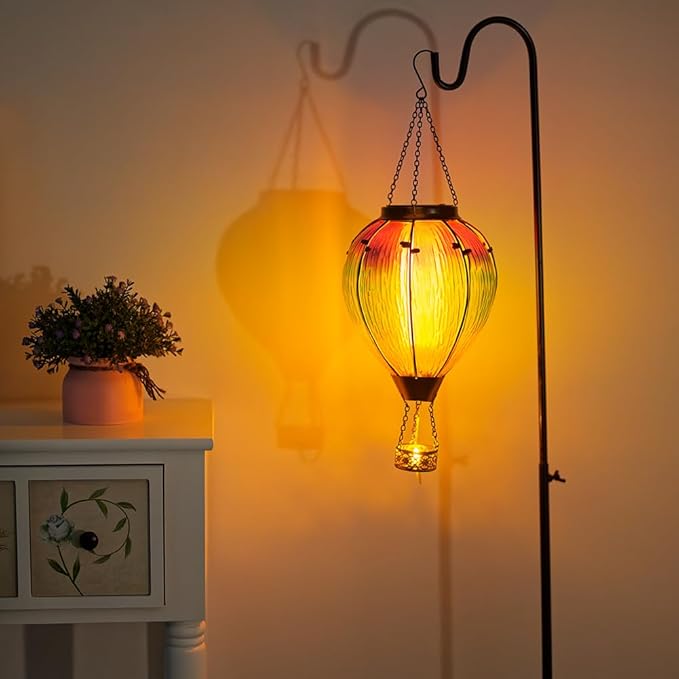 DREAMSOUL Large Hot Air Balloon Solar Lantern with Candle Holder, Hanging Solar Hot Air Balloon Lantern with Flame for Garden Yard Tree Decor