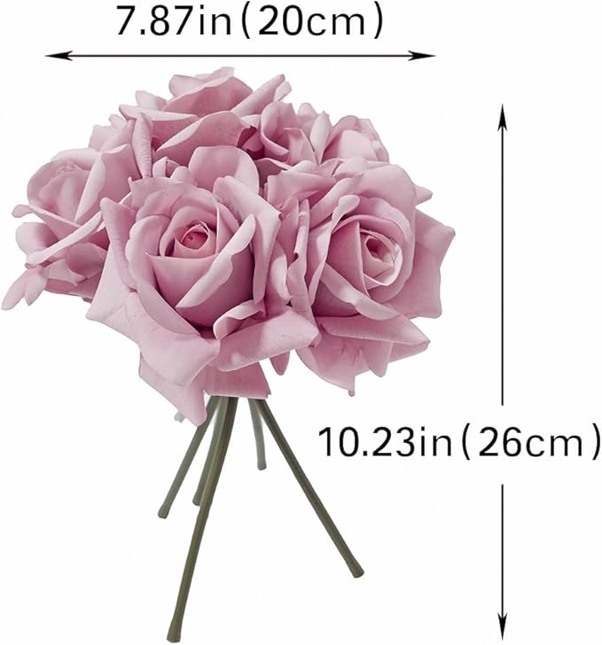 Artificial Roses Single Stem 10pcs Fake Silk Flower Arrangement Bouquet Real Touch for Home Party Wedding Decoration(Light Purple)