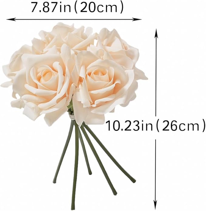 Artificial Roses Single Stem 10pcs Fake Silk Flower Arrangement Bouquet Real Touch for Home Party Wedding Decoration(Champagne)