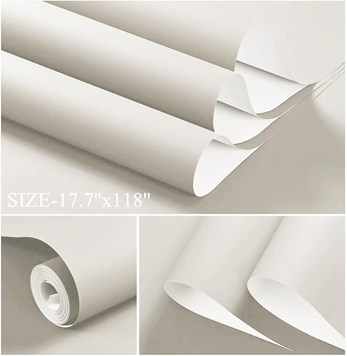 Dimoon 236''x17.7'' White Peel and Stick Wallpaper Contact Paper Modern Self Adhesive Wall Paper Removable Renter Friendly Textured Solid Color Shelf Cabinet Vinyl Roll (236''x17.7'',Off-White)