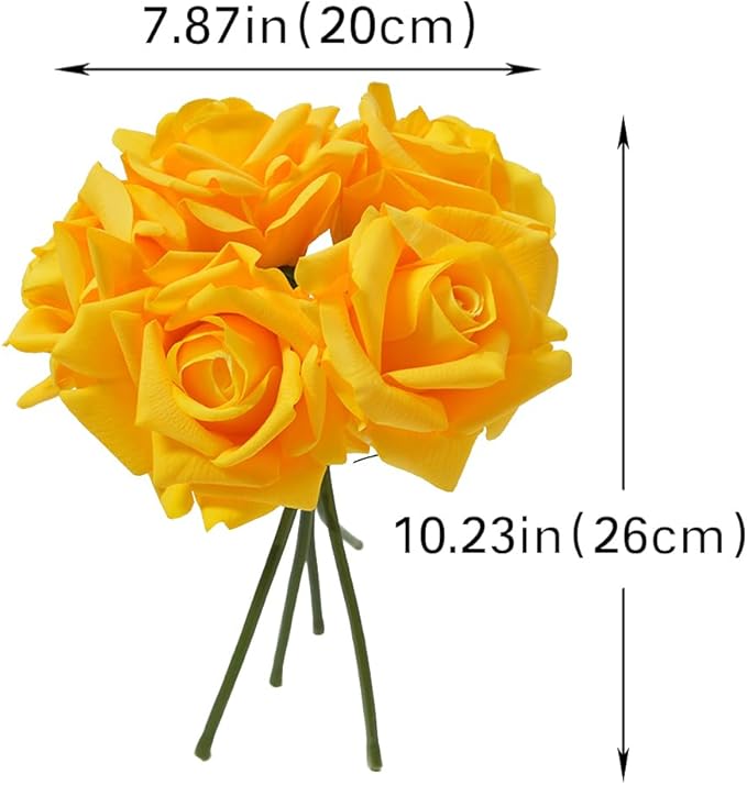 Artificial Roses Single Stem 10pcs Fake Silk Flower Arrangement Bouquet Real Touch for Home Party Wedding Decoration(Orange Yellow)