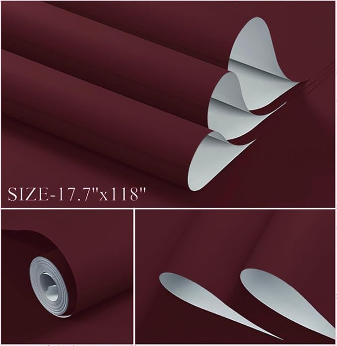 Dimoon 78.7''x17.7'' Red Peel and Stick Wallpaper Contact Paper Modern Self Adhesive Wall Paper Removable Renter Friendly Textured Solid Color Shelf Cabinet Vinyl Roll (78.7''x17.7'',Retro Red)