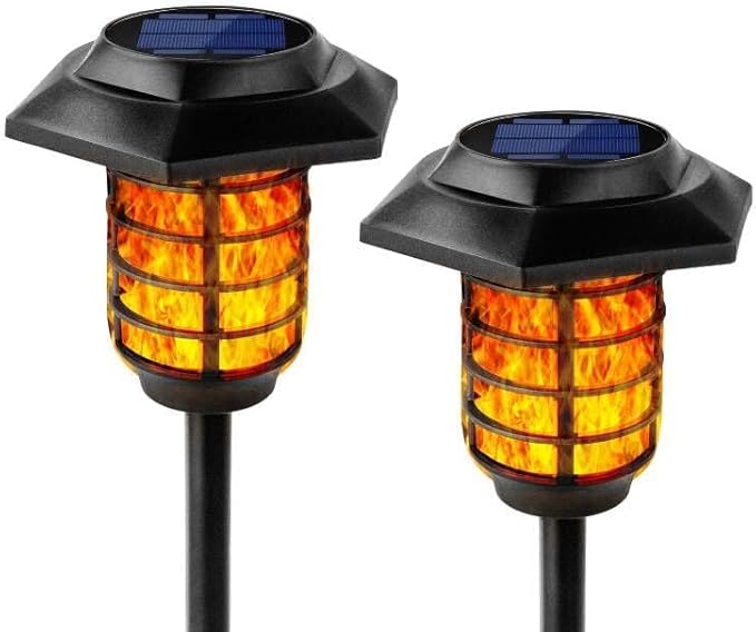 2Pack Solar Flame Lights Outdoor Solar Torch Lights Flickering Flame Solar Powered Auto On/Off Waterproof Security Path Lights for Walkway Garden Yard