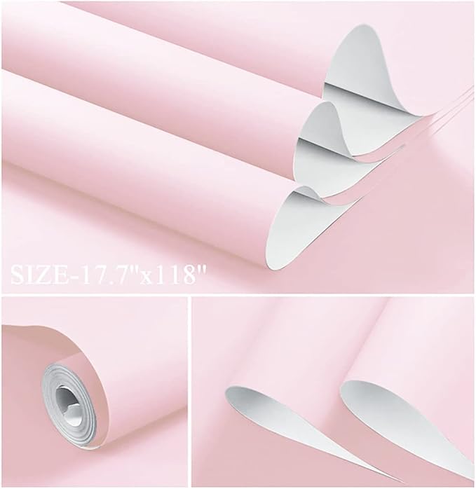 Dimoon 236''x17.7'' Pink Peel and Stick Wallpaper Contact Paper Modern Self Adhesive Wall Paper Removable Renter Friendly Textured Solid Color Shelf Cabinet Vinyl Roll (236''x17.7'',Light Pink)