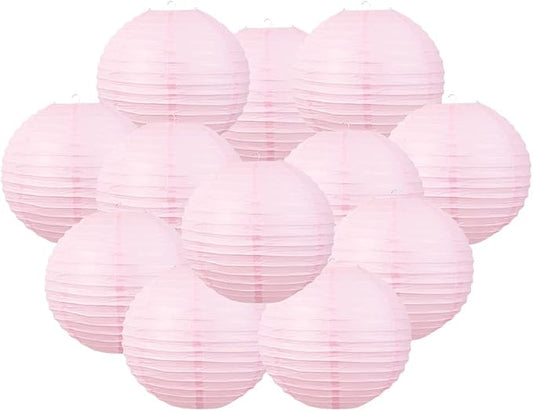 Chinese Style Paper Lanterns, Set of 12, Suitable for Party Decoration (Light Pink, 12in)