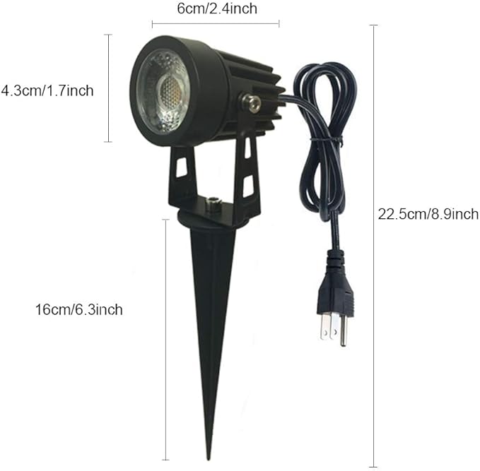 Pack of 2, Outdoor LED Landscape Lights Waterproof Spotlight with Spike Stand and Plug for Driveway, Outdoor Lawn Lighting, Flood Garden, Yard (5W Mini Cool White)