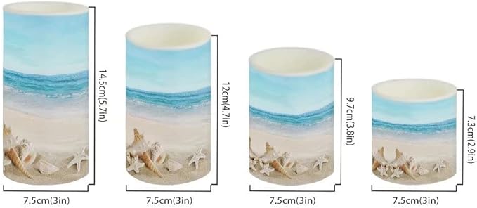 Beach Starfish Flameless Light Candles with 4H 8H Timer, Battery Operated Candles with 18-Key Remote Flickering Smokeless Pillar Candles-4PCS
