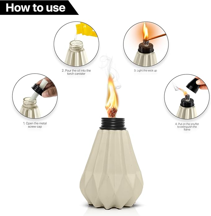 Deco Window Pack of 4 Table Torch for Indoor Outdoor Citronella Oil Tabletop Ceramic Lamp Landscape Multicolored Lantern with Fiberglass Wick & Cap for Garden Patio Yard Party Decor Light