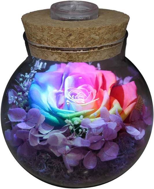 Preserved Real Roses with Colorful Mood Light Wishing Bottle,Eternal Rose，Never Withered Flowers,for Bedroom Party Table Decor, Christmas Anniversary,Valentine's,Mother's Day, (Multi)