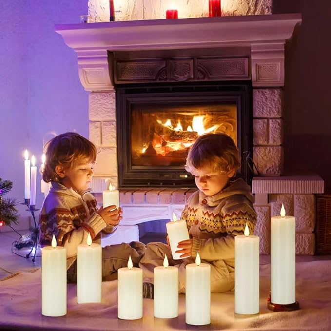 Flameless Flickering Battery Operated Candles 9PACK Real Wax Pillar LED Candles with 10-Key Remote Control and 24 Hours Timer for Wedding, Party, Home Decoration (Ivory)