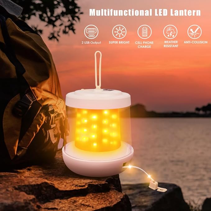 UniqueFire Portable 2 in 1 Camping Lantern，Camping String Lights Outdoor，Rechargeable LED Tent Lantern with Warm String Lights for Camping, Party, Garden and Yard Outdoor Decoration