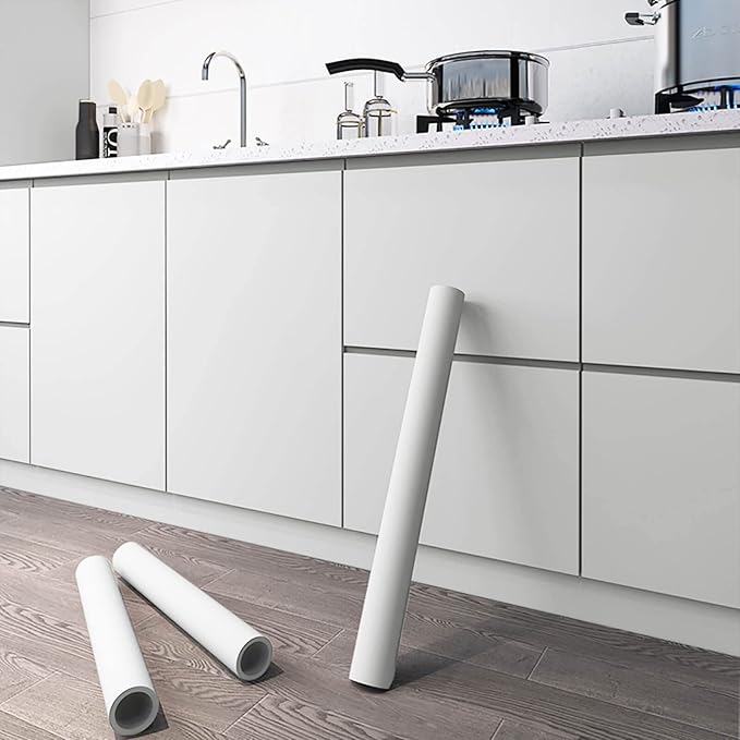 Dimoon 118''x15.7'' White Skin Peel and Stick Wallpaper Contact Paper Modern Self Adhesive Wall Paper Removable Renter Friendly Textured Solid Color Cabinet Vinyl Roll (118''x15.7'',White Skin)