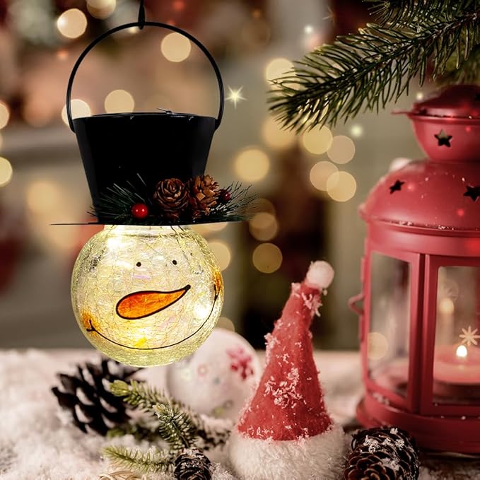 Starsoul Snowman Solar Lanterns, Christmas Outdoor Hanging Lantern Waterproof Decorative Snowman Lamps Decor for Garden, Patio, Yard, Porch, Xmas Holiday Party Decor (Pinecone)