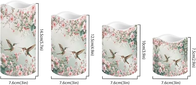 Ystardream Floral Hummingbird Flameless LED Candles Electric Candle Set with Remote Timer Color Changing Control Long Lasting for Table Centerpiece Home Indoor Decoration Pack of 4 Set