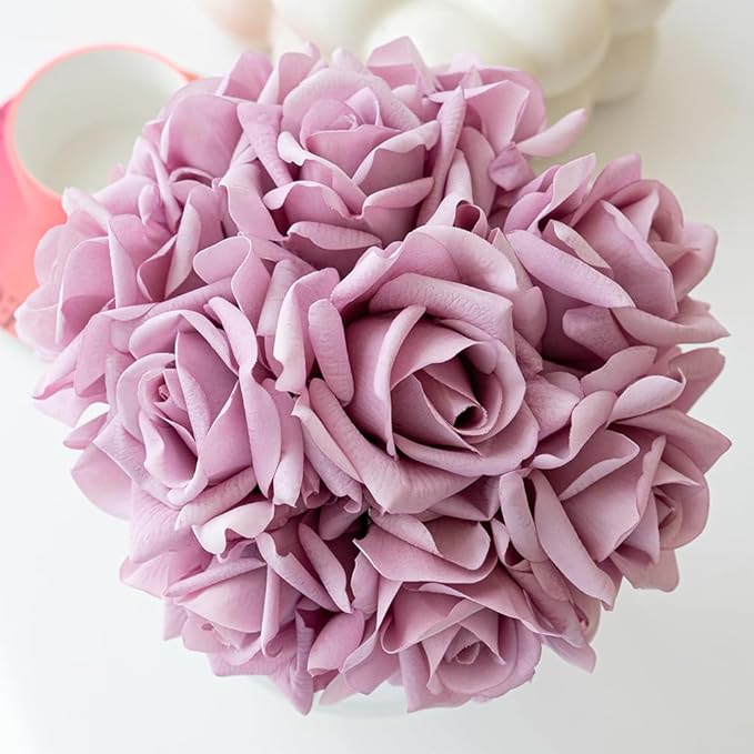 Artificial Roses Single Stem 10pcs Fake Silk Flower Arrangement Bouquet Real Touch for Home Party Wedding Decoration(Light Purple)