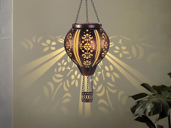 pearlstar Hot Air Balloon Solar Lantern Outdoor Waterproof Hanging Solar Light Decorative for Porch Shed Fence Patio Yard Garden Lighting, Gardening Gift for Women Mom, Morocco