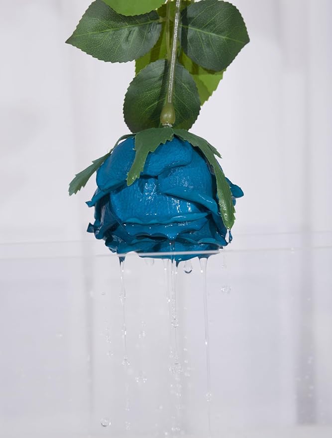 DuHouse 5Pcs Silk Roses Fake White Roses with Stems Real Touch Rose Artificial Flowers for Arrangement Wedding Party Home Decoration(Peacock Blue)