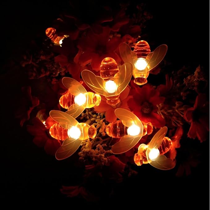Plug-in Bee String Lights, 33Ft 100 Led Bee Shape Fairy Lights 8 Modes for Garden, Patio, Lawn Decoration (Warm White)