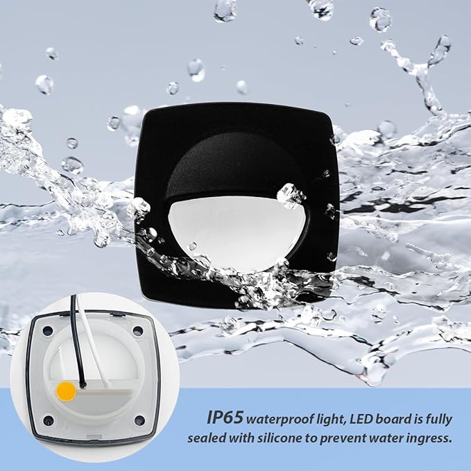 Dream lighting 12volt LED Black Recessed Companion Way Courtesy Light for Marine Ship Boat Cabin, RV Stair Step Light, Exterior Patio Garden Landscape Lighting –Square, Cool White, Pack of 6