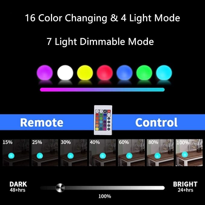 6-Inch LED Ball Light, Multi-Color Rechargeable Night Lights Waterproof Dimmable Mood Lamp with Remote for Home Garden Patio Party Bar Decors